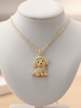 NWT Gold Poodle Iced Out Pendant Necklace Dog Mom Glam Dog Lover Pet Parent Cute